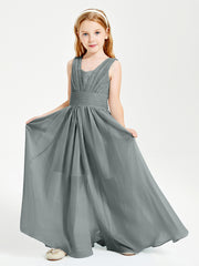 Long Elegant V-neck Bridesmaid Dresses For Juniors Steel Grey