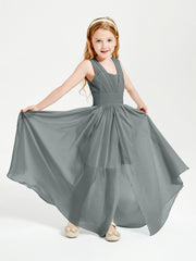 Long Elegant V-neck Bridesmaid Dresses For Juniors Steel Grey