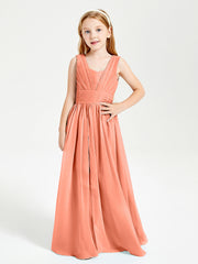 Long Elegant V-neck Bridesmaid Dresses For Juniors Sunset