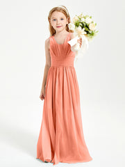 Long Elegant V-neck Bridesmaid Dresses For Juniors Sunset
