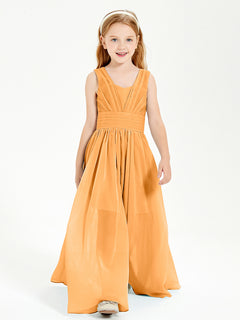 Long Elegant V-neck Bridesmaid Dresses For Juniors Tangerine