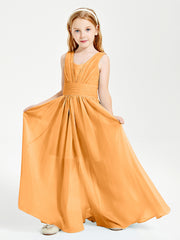 Long Elegant V-neck Bridesmaid Dresses For Juniors Tangerine