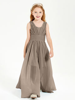 Long Elegant V-neck Bridesmaid Dresses For Juniors Taupe