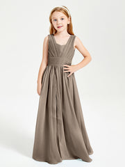 Long Elegant V-neck Bridesmaid Dresses For Juniors Taupe