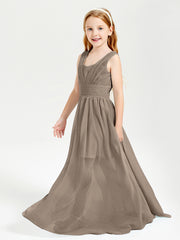 Long Elegant V-neck Bridesmaid Dresses For Juniors Taupe