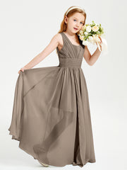 Long Elegant V-neck Bridesmaid Dresses For Juniors Taupe