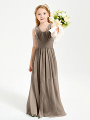 Long Elegant V-neck Bridesmaid Dresses For Juniors Taupe