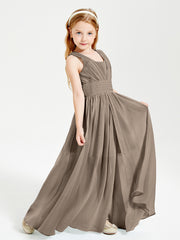 Long Elegant V-neck Bridesmaid Dresses For Juniors Taupe
