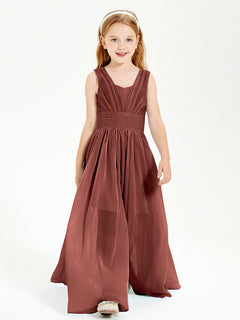 Long Elegant V-neck Bridesmaid Dresses For Juniors Terracotta