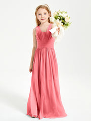 Long Elegant V-neck Bridesmaid Dresses For Juniors Watermelon