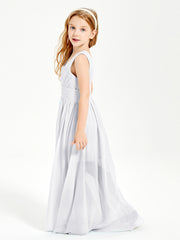 Long Elegant V-neck Bridesmaid Dresses For Juniors White