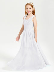 Long Elegant V-neck Bridesmaid Dresses For Juniors White