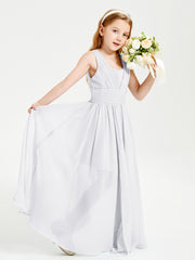 Long Elegant V-neck Bridesmaid Dresses For Juniors White