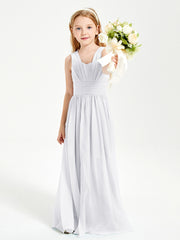 Long Elegant V-neck Bridesmaid Dresses For Juniors White