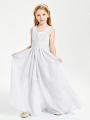 Long Elegant V-neck Bridesmaid Dresses For Juniors White
