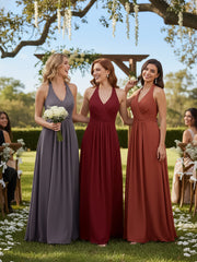V Neckline Chiffon Dress with Bow Straps Burgundy