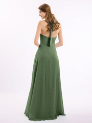 V Neckline Chiffon Dress with Bow Straps Olive Green Plus Size
