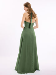 V Neckline Chiffon Dress with Bow Straps Olive Green