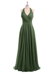 V Neckline Chiffon Dress with Bow Straps Olive Green
