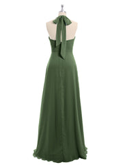V Neckline Chiffon Dress with Bow Straps Olive Green