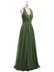 V Neckline Chiffon Dress with Bow Straps Olive Green Plus Size