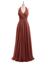 V Neckline Chiffon Dress with Bow Straps Terracotta