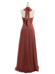 V Neckline Chiffon Dress with Bow Straps Terracotta Plus Size