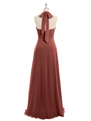 V Neckline Chiffon Dress with Bow Straps Terracotta