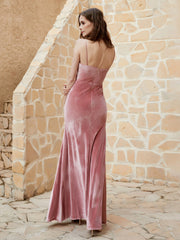 Cowl Neck Mermaid Velvet Gown Dusty Rose