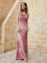 Cowl Neck Mermaid Velvet Gown Dusty Rose