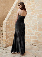 Cowl Neck Mermaid Velvet Gown Black Plus Size