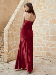 Cowl Neck Mermaid Velvet Gown Burgundy Plus Size