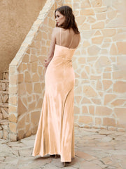 Cowl Neck Mermaid Velvet Gown Champagne