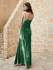 Cowl Neck Mermaid Velvet Gown Dark Green