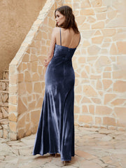 Cowl Neck Mermaid Velvet Gown Dark Navy