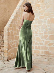Cowl Neck Mermaid Velvet Gown Dusty Sage Plus Size