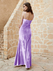 Cowl Neck Mermaid Velvet Gown Lilac