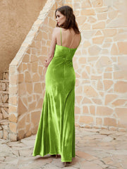 Cowl Neck Mermaid Velvet Gown Lime Green