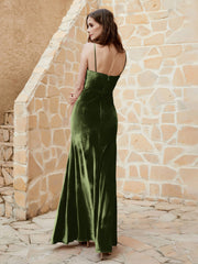Cowl Neck Mermaid Velvet Gown Olive Green