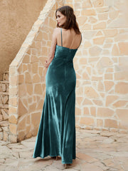 Cowl Neck Mermaid Velvet Gown Peacock