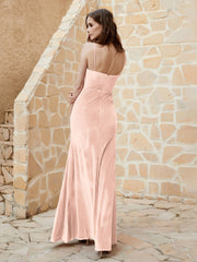 Cowl Neck Mermaid Velvet Gown Pearl Pink