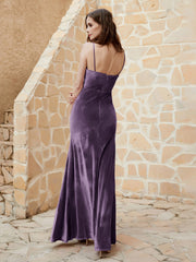 Cowl Neck Mermaid Velvet Gown Plum