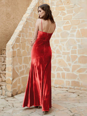 Cowl Neck Mermaid Velvet Gown Red