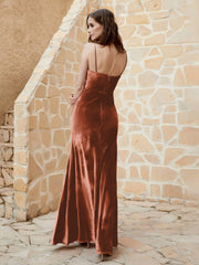 Cowl Neck Mermaid Velvet Gown Rust