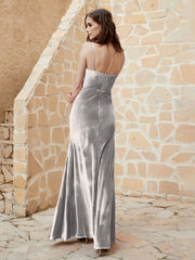 Cowl Neck Mermaid Velvet Gown Silver