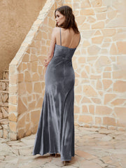 Cowl Neck Mermaid Velvet Gown Steel Grey