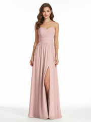 Strapless Sweetheart Neck Bridesmaid Dress with Slit Dusty Rose