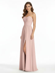 Strapless Sweetheart Neck Bridesmaid Dress with Slit Dusty Rose