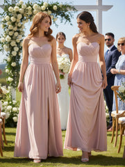 Strapless Sweetheart Neck Bridesmaid Dress with Slit Dusty Rose