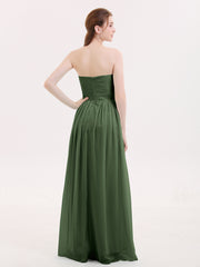 Strapless Sweetheart Neck Bridesmaid Dress with Slit Olive Green
